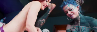 Two dominas strap-on ANAL fuck a tattooed slave